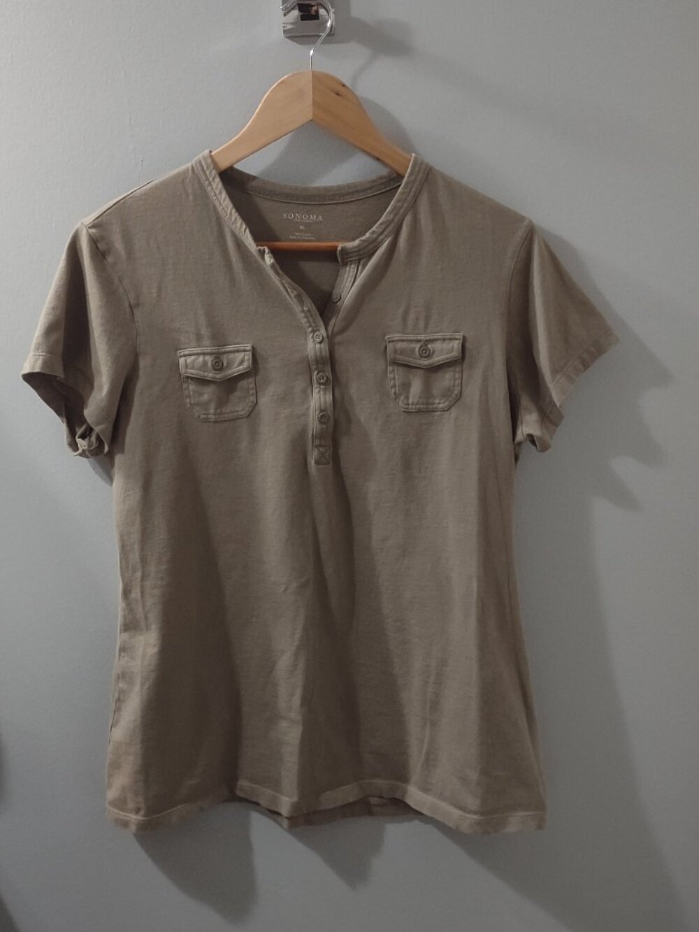 Sonoma Life + Style Army Green Size XL Cotton Tee With Pockets
